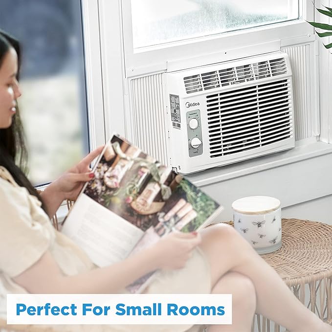 Midea 5,000 BTU EasyCool Small Window Air Conditioner - Cool up to 150 Sq. Ft. with Easy-to-Use Mechanical Controls and Reusable Filter, Perfect for Small Bedroom, Living Room, Home Office