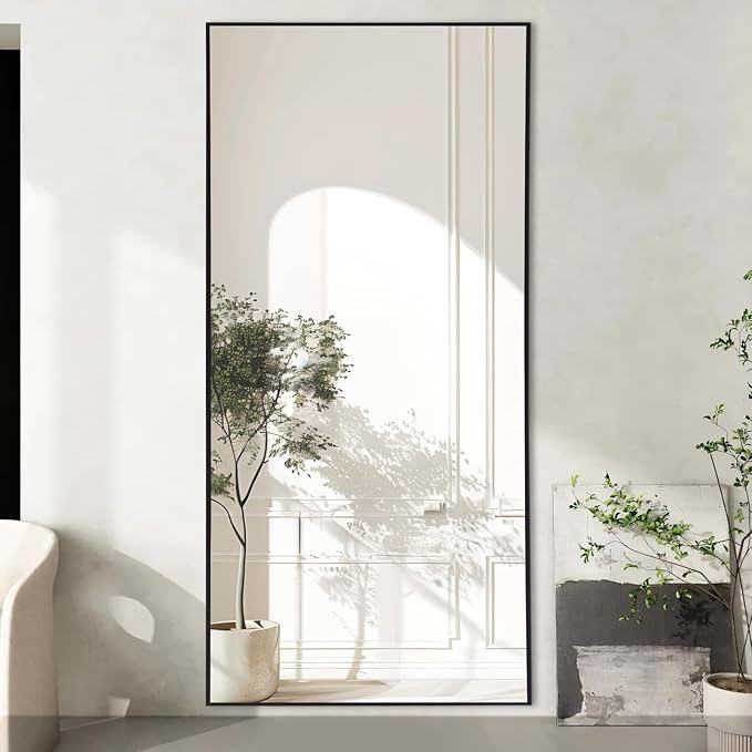 MELOMOIR 76"x34" Large Mirror Full Length, Oversized Floor Mirror Full Length for Bedroom Living Room Cloakroom Gym, Hanging Standing or Leaning Full Body Mirror with Stand, Black Aluminum Alloy Frame