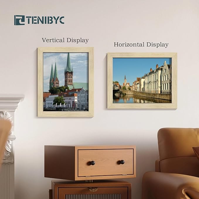 8.5x11 Picture Frames Set - 3 Pack - Natural Oak Wood - Tempered Glass - for Wall Photos, Family Memories, Posters & Puzzles, Home Decor