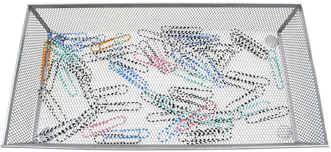 HAHIYO Stackable Mesh Tray Cup 12 x 6 x 2 inches Sturdy Container for Desk Drawer Organizer Collection for Home Office School kitchen Soft Foam Feet No Sharp Edges 1 Pack Silver