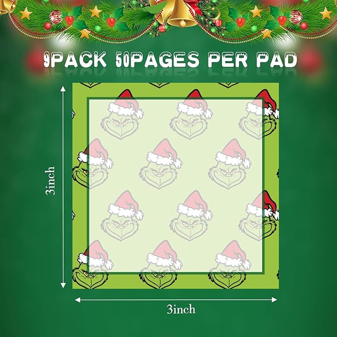 9 Pieces Christmas Sticky Notes Christmas Design Self-Adhesive Note Pads Winter Sticky Memo Notes for School Office Home Supplies Students Teachers Gift