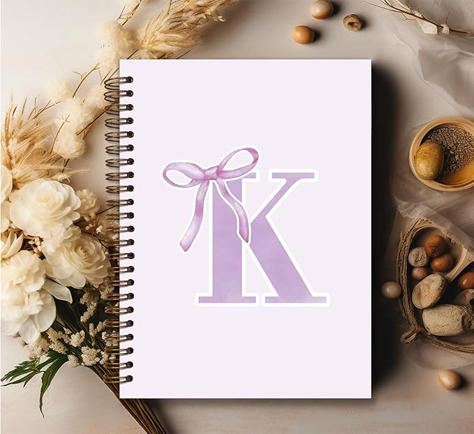 foedor Coquette Trendy Preppy Purple Bow Spiral Notebook,Initial K Journal Personalized Teen Girl Gifts,Monogrammed Gifts for Women Teen Girl,College Ruled Hardcover Spiral Notebook(purple)