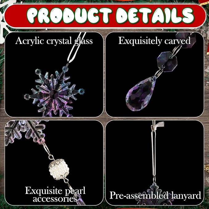 Lanpn 22pcs Christmas Ornaments Crystal Christmas Tree Decoration, Hanging Clear Acrylic Snowflake Icicle Drop Crystal Pendant for Xmas Tree Winter New Year Outdoor Indoor Party Decoration (Colorful)