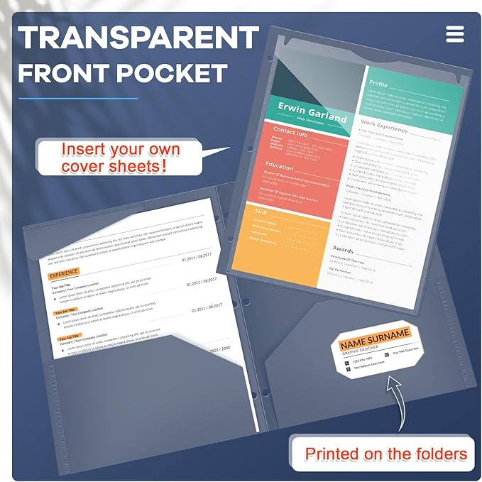 Henoyso 60 Pcs 2 Pocket Plastic Folders with Clear Front Pocket 3 Hole Punched File Folder Letter Size Take Home Documents Holder for Paper Holder Office Business Back to School Supply (Navy Blue)