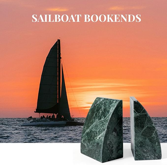 Koville Marble Bookends for Shelves, 8Lbs Large Stone Bookends for Heavy Books, Non-Slip Heavy Duty Book Stopper, Modern Decorative Book Ends for Bookshelf Table Home Decor(Green)