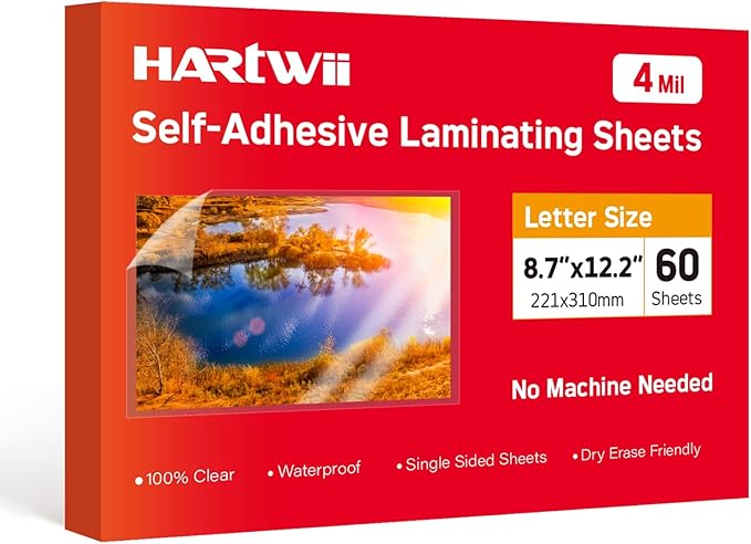 Self Adhesive Laminating Sheets,4Mil 8.5x11inches,60 Sheets Self Sealing Laminating Sheets, Self Adhesive Contact Paper,Clear Laminate Sheets for Stickers,No Machine Needed