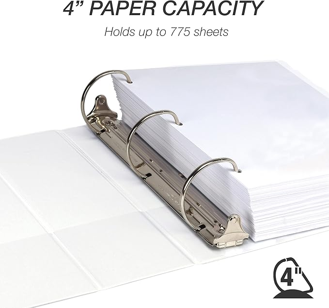 Samsill Durable 4 inch 3 Ring Binder, Made in USA, D Ring Binder, FSC 100% Recycled Chipboard, White, 2 Pack