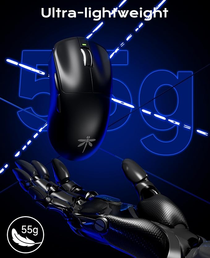 VGN F1 Pro Max Lightspeed Wireless Gaming Mouse with Dual-Mode 2.4G/Type-C Wired - 25K Sensor - 26,000 DPI - 55g Lightweight - 6 Programmable Buttons - Up to 200h Battery Life for PC/Mac- Black