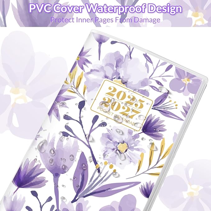 Pocket Calendar 2026-2027, Purple 2026-2027 Monthly Planner - 3.7" x 6.7" - Runs from July 2025 Until December 2027, Small Pocket Calendar 2026 with PVC Cover for Planning