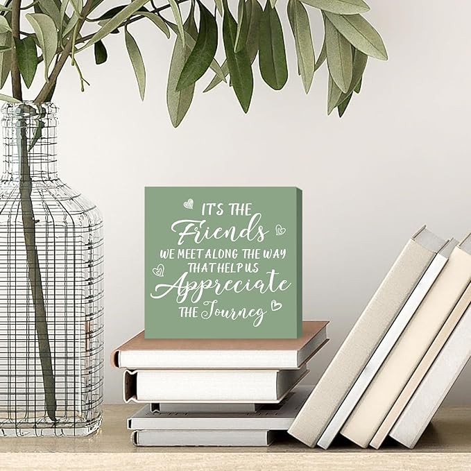 Sage Green Office Desk Accessories Decor Sign Sage Green Gifts for Best Friends Friendship Quotes Gifts for Women Friends Friendship Wooden Box Sign Desktop Decorations