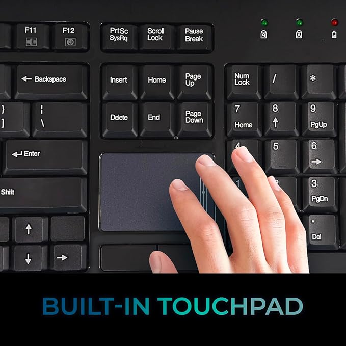 Adesso WKB-4400UB Wireless Desktop Touchpad Keyboard - 2.4GHz RF Wireless Technology, 104-Key Layout, Built-in Trackpad, Multimedia and Internet Hotkeys