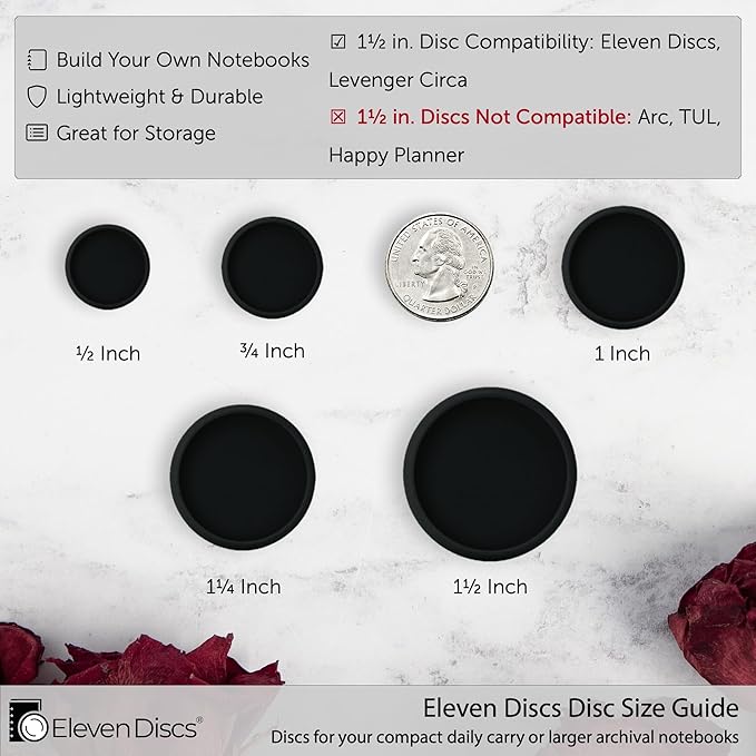 1½-Inch Black Discbound Expansion Discs for Custom Notebook and Planner for Circa - Exclusively Compatible, Not for Arc or TUL (Set of 22)