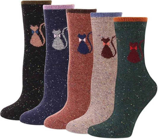 IIG Cute Warm Wool Socks for Women Super Cozy Thick Crew Winter Socks Gifts, 5 Pairs