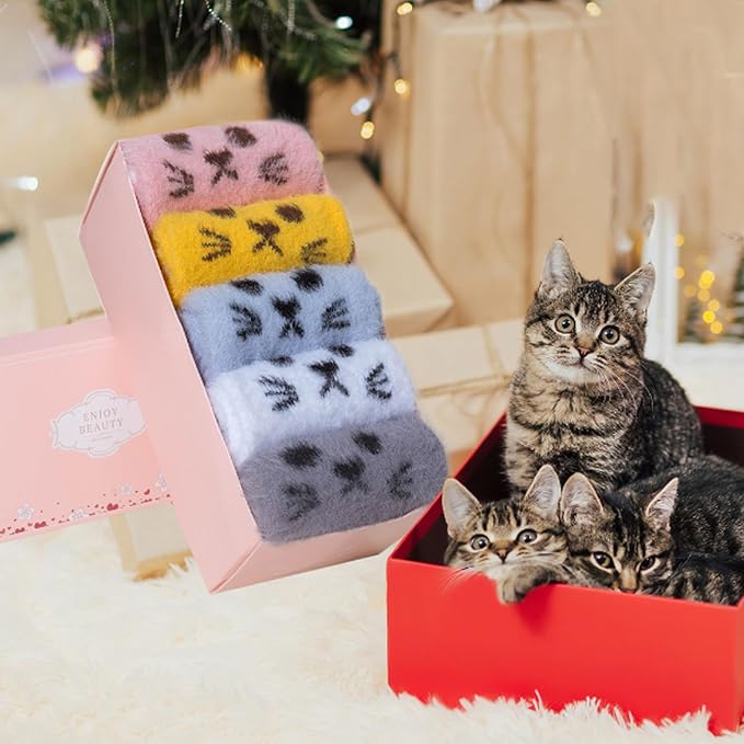 ICEIVY 5 Pair Fuzzy Cozy Socks for Women - Warm Comfy Soft Casual Home Sleep Winter Wool Socks - Gifts for Women