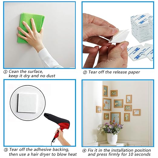 Square 3M Double Sided Adhesive Pads,100Pack Double Sided Sticky Pads Super-Sticky Adhesive Foam Pads，1.06 x 1.06 Inch Strong Pad Heavy Duty Mounting Adhesive