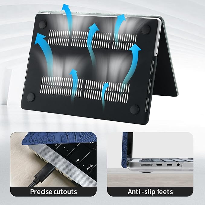 DTangLsm for MacBook Air 13 inch Case 2025 2024 2023 2022 M4 M3 M2 A2681 A3113 A3240, Elegant Textured Retro Leather Hard Shell Case for MacBook Air 13.6 inch Cover+Keyboard Skin, Blue Embossed Floral