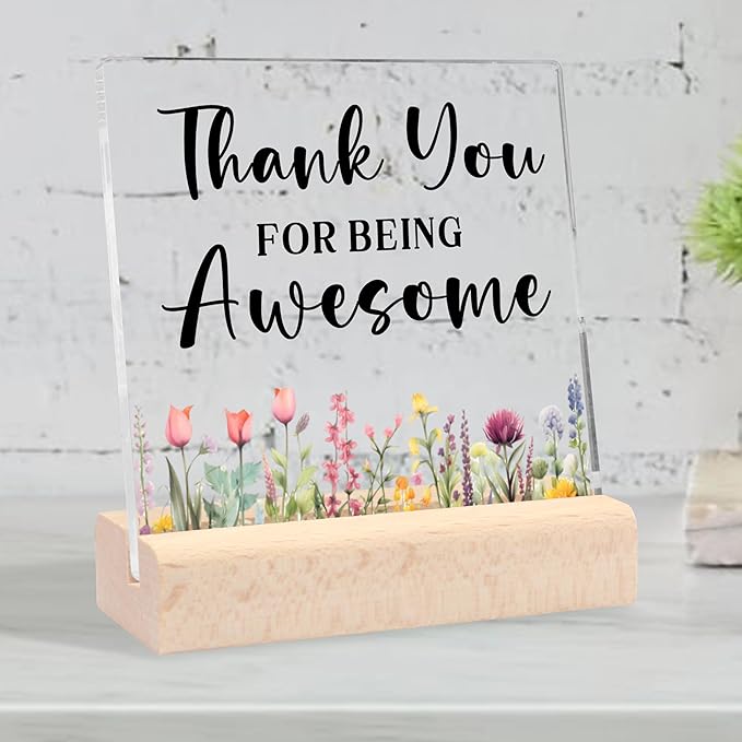 Thank You Gifts for Women, Inspirational Gifts Farewell Gifts for Coworkers Appreciation Gifts for Coworkers Employee Teachers Nurse Friends, Thank You for Being Awesome Clear Desk Decorative Sign