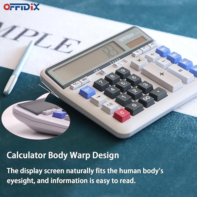 OFFIDIX Office Computer Key Electronic Calculator, Financial Calculators for Bank Stuff and Accouter, Financial Accounting Style 12-Digit Display with Battery and Solar Desktop Calculator