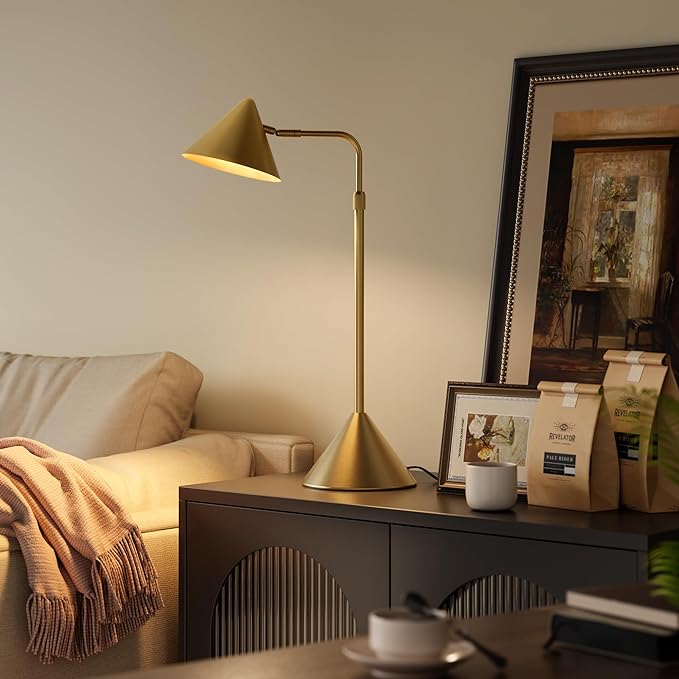 Metal Desk Lamp, 3000k Soft Light Modern Desk Lamp with Dimmer Switch, Adjustable Lighting with Swivel Arm Reading Lamp for Bedside Table, Office Desk, Task Light, Living Room(Gold)