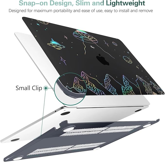 KEROM Clear Black Case for MacBook Air 15 Inch 2025 2024 2023 M4 M3 M2 A3241 A3114 A2941, MacBook Air M4 15 inch Case, Protective Plastic Hard Shell & Keyboard Cover for Mac Air 15, Planet