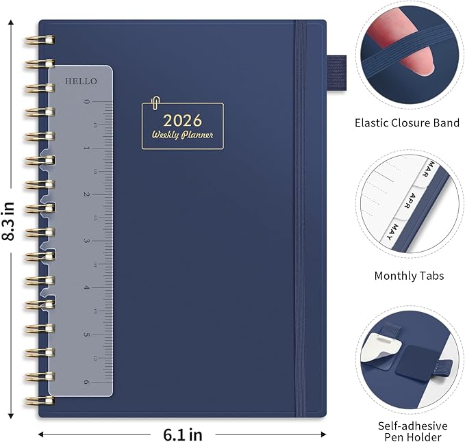 AHGXG 2026 Planner, Weekly and Monthly, Jan 2026 - Dec 2026, 12 Months, 2026 Calendar Planner Book with Tabs for Men Women School Home Office Supplies, A5 (6" X 8.38"), Blue