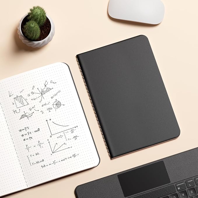 Dot Grid Notebook A5-60 Pages Thick Paper No Bleed, Black Cover Bullet Journal & Sketchbook, Lay Flat Binding for Smooth Writing | Dotted Notebook for Notes, Planning, Drawing, 12 Pack