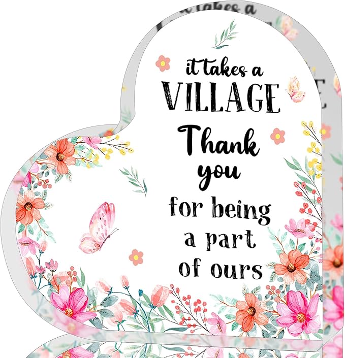 Appreciation Gifts for Women, Acrylic Heart Keepsake,Inspirational Gifts for Coworker Boss, Thank You Acrylic Gifts, Thank You Gifts for Women, It Takes a Village Thank You Gifts