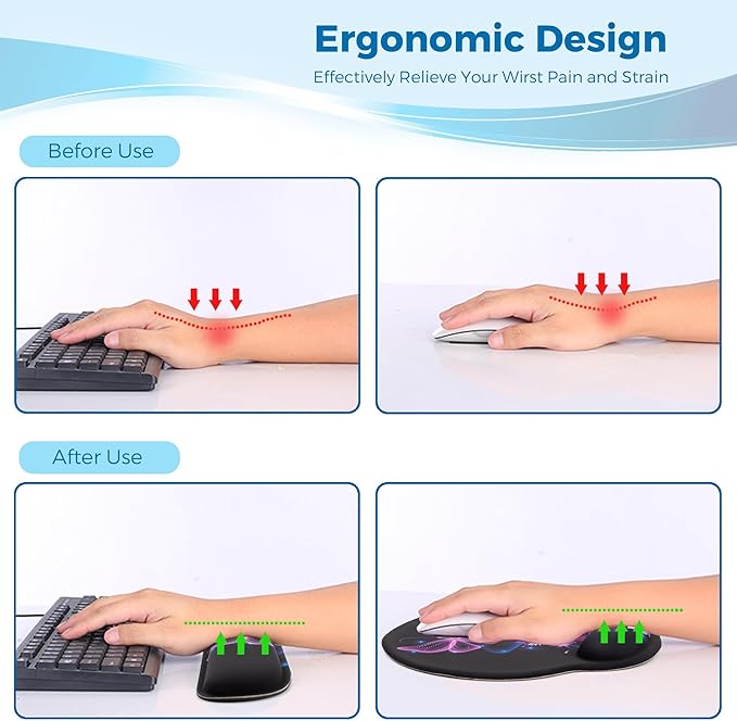 Mouse Pad and Keyboard Wrist Rest Support, with Non-Slip PU Base,Gel Mouse Pad with Coaster,Pain Relief for Gaming, Computer,Office -Vector Butterflies