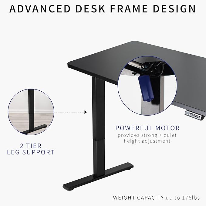 VIVO Electric 60 x 24 in Standing Desk, Memory Height Adjustment, 1B Series, One-Piece Dark Gray Top, Black Frame, DESK-KIT-1B6G