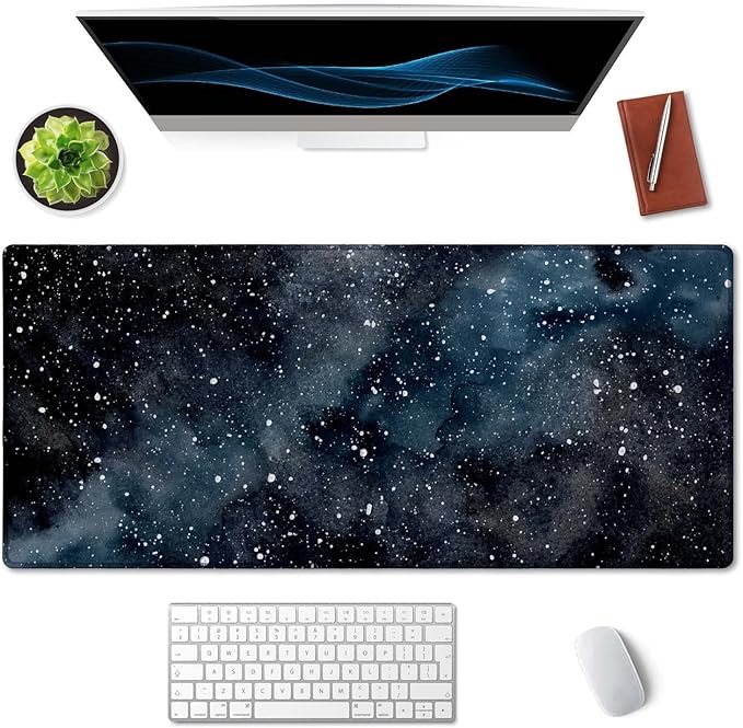 SSOIU Extended Gaming Mouse Pad (35.5x15.7 in) Dark Starry Deep Space Desk Mat, Cute Galaxy Desk Pad