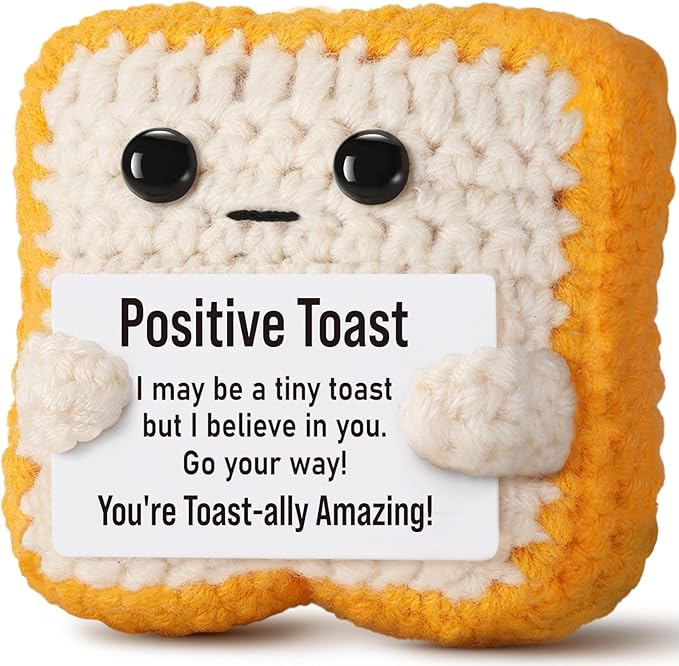 Mini Funny Crochet Toast–Fathers Day Birthday Gifts for Dad Mom Graduation Students, Teacher Appreciation Daughter, Sister, Best Friends–Small Cute Stuff Things, Emotional Positive Crochet Toast Decor