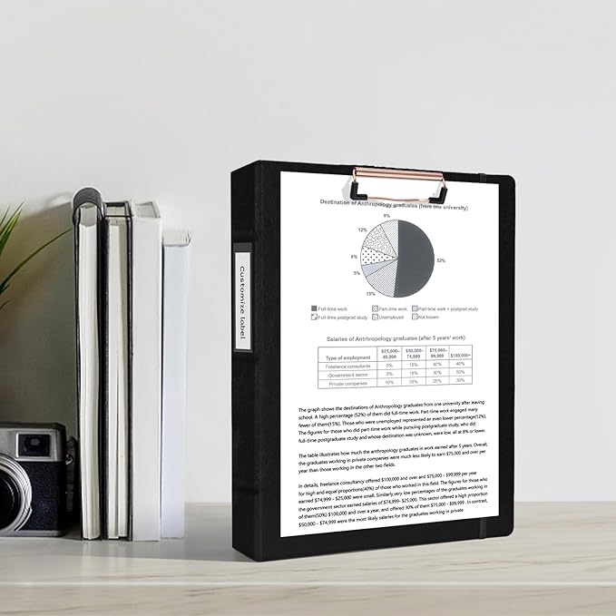 Ospelelf 3 Ring Clipboard Binder 1 Inch Leather for Letter Size (8.5" x 11"), Clipboard Binder with 5 Tab Dividers, Black