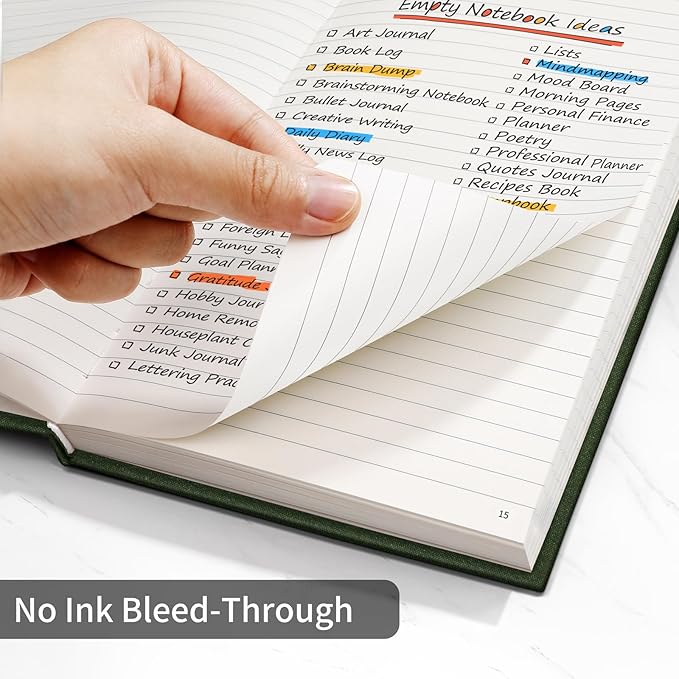 Annecy Lined Journal Notebook, Hardcover Leather Journal for Women & Men, 160 Numbered Pages, Medium 5.5" x 8.25", 100 GSM Thick Paper, Deep Green