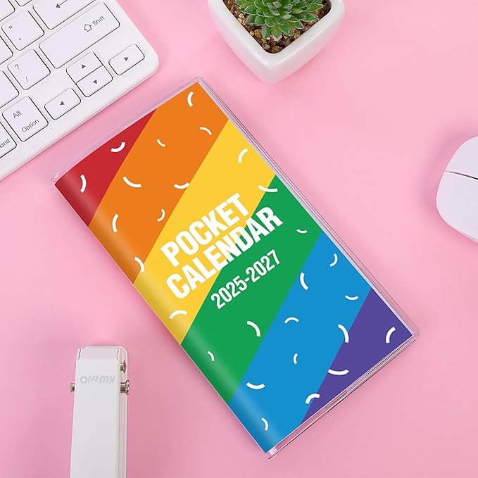 Pocket Calendar 2026-2027, Rainbow Monthly Planner 2025-2027 - 3.7" x 6.7" - Runs from July 2025 Until December 2027, Pocket Calendar 2026 with PVC Cover for School, Home & Office Supplies