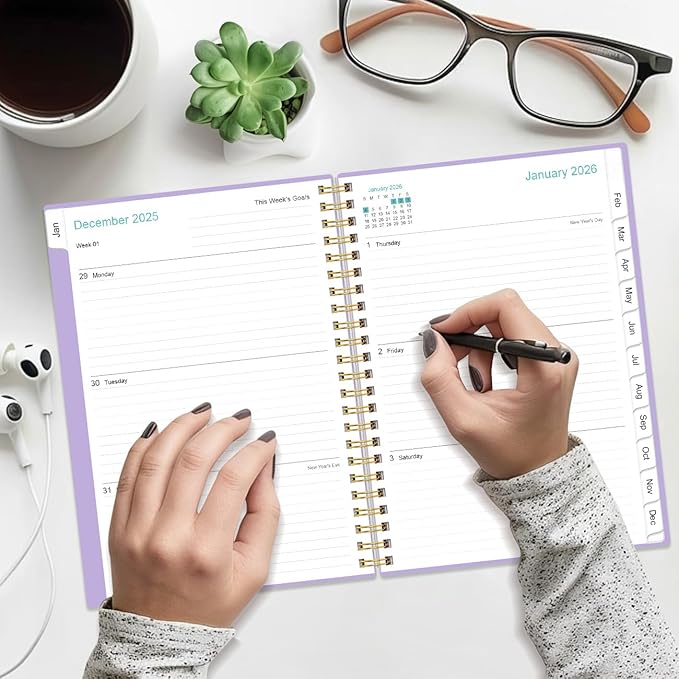 2026 Planner - Weekly and Monthly Calendar Planner from Jan 2026 - Dec 2026, Planner 2026 Spiral Bound with 12 Monthly Tabs, Inner Pocket, Perfect for School Office Supplies, 6.4" x 8.5", Purple