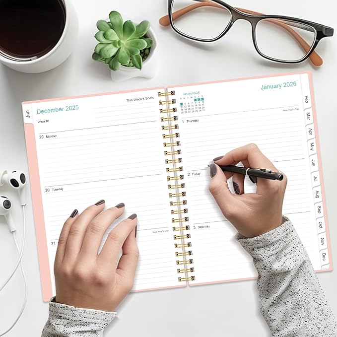 2026 Planner - Weekly and Monthly Calendar Planner from Jan 2026 - Dec 2026, Planner 2026 Spiral Bound with 12 Monthly Tabs, Inner Pocket, Perfect for School Office Supplies, 6.4" x 8.5", Pink