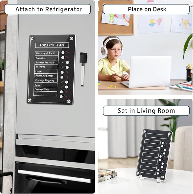 NiHome Black Acrylic Magnetic to Do List Planning Board with Sliders & Desktop Stand,Chore Chart for Kids & Adults,Checklist Routine Chart Task Board for Fridge & Desk,For Magnetic Metal Surfaces Only