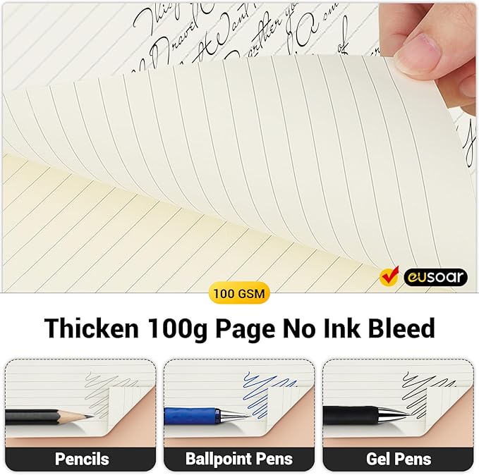 EUSOAR Black Spiral Notebook, 1 Pack A5 5.5"x8.3" Hardcover College Ruled Lined Journal, 240 Pages(120 Sheets) Writing Pads Professional Notebook for DIY Note Taking School Business Work Office Diary