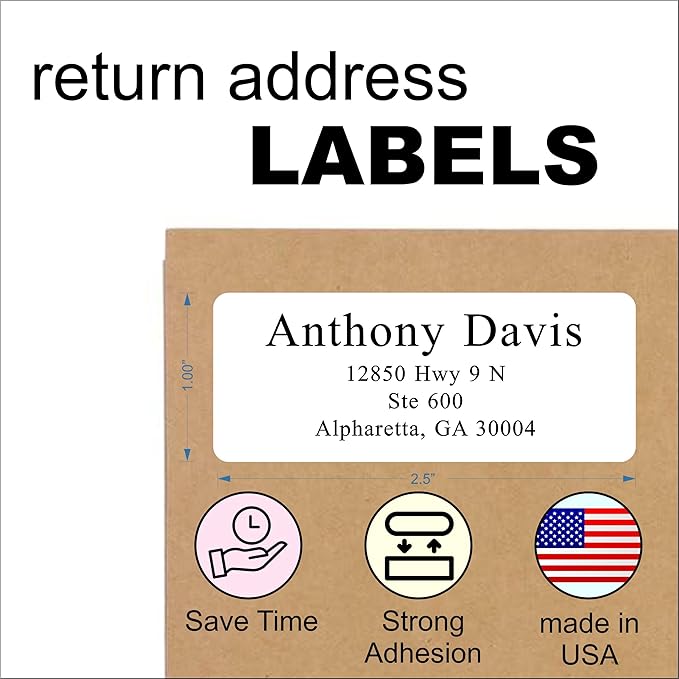 White Address Labels for Business - Personalized Return Address Labels, Custom Mailing Labels, Shipping Stickers for Envelopes and Packages (Serif Font)
