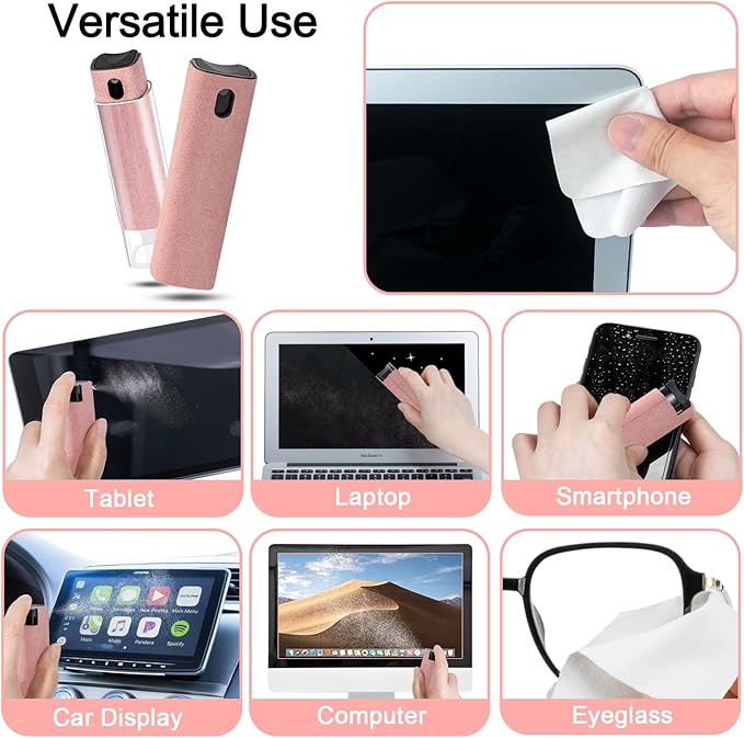 WALRFID 2 Pack Screen Cleaner Spray and Wipe, Computer Laptop Cleaning Kit for Electronic iPad, iPhone, Cellphone, Monitor, MacBook Pro, Car Display, Tablet, TV Flat Screens, Pink
