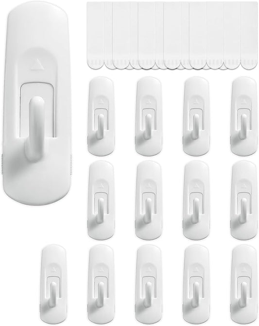 14 Large Hooks+20 Removable Strips, White Utility Hooks, Heavy Duty with Adhesive Strips, Damage-Free Organize Hooks, No Tools Wall Hook for Hanging, Value Pack