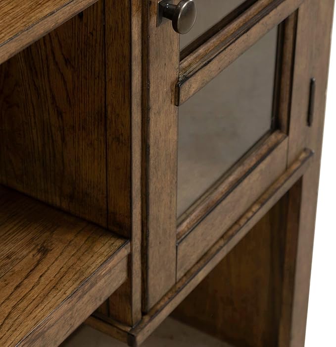 Liberty Furniture Carolina Park 5 Piece Jr Executive Set with Desk, Credenza & Hutch for Home Office- Amber Brown Oak Wood