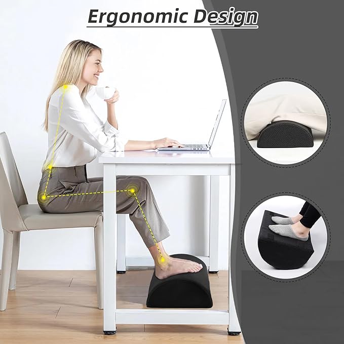 Foot Rest for Under Desk at Work - 3 Positions Height Adjustable Leg Rest for Office or Home Use, Ergonomic Footrest with Detachable Cushion