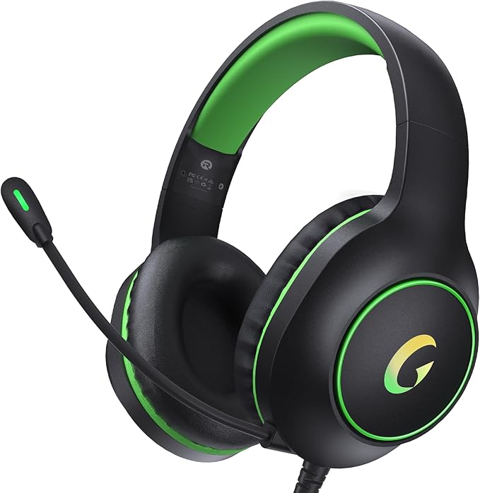 CM7002 Gaming Headset for PS5, PS4, PC, Mac, Switch, Xbox Series, Surround Sound RGB Gaming Headphones with Noise Canceling Microphone, 50MM Dynamic Drivers, 3.5MM Audio Jack, Black Green