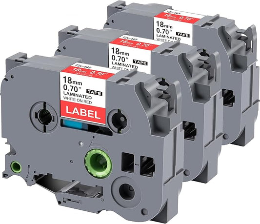 Weemay 3 Pack TZe445 18mm White on Red Laminated Label Tape Compatible with Brother Label Maker Tape TZe-445 TZe 445 TZ-445 TZ445 for PT-D400AD PT-D610BT PT-D600 PT-D410 Printer, 0.7" x 26.2'