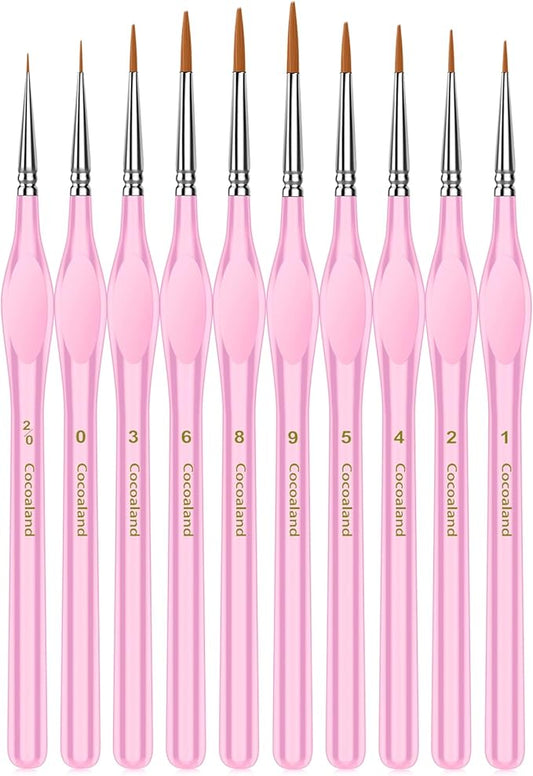 Miniature Paint Brushes,10Pcs Round Pointed Tip Paintbrushes, Micro Detail Paint Brush Set, Triangular Grip Handles Art Brushes Perfect for Acrylic, Watercolor, Oil, Craft (Blush)