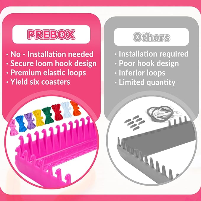 PREBOX Weaving Loom Kit Toys for Kids and Adults, Potholder Loops Crafts for Girls Ages 6 7 8 9 10 11 12, 7" Pot Holder Loom Knitting Kits and Gifts for Kids and Beginners, Make 6 Masterpieces
