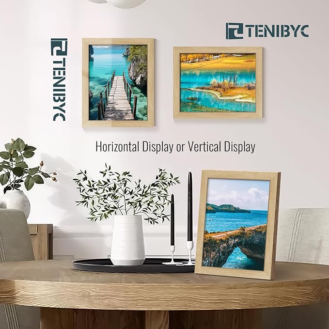 8.5x11 Picture Frame Set of 3 - Light Oak, Natural Wood Certificate & Diploma Frame with HD Tempered Glass, Tabletop Display