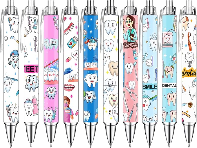 Cute Dental Pens Set – Tooth & Dentist-Themed Ballpoint Pens for Dental Hygienists, Assistants, Students, Kids – Fun Oral Care Stationery for Clinic, School, or Office – Perfect Dentist Gift, 10 Pack