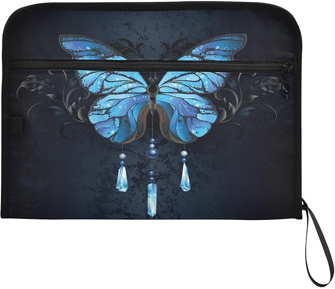 Expanding File Folder,13 Pocket Accordion File Folders Document Organizer Holder with Color Labels, Zipper Closure Waterproof for Letter A4 Size Paper,Document,Morpho Butterfly Blue